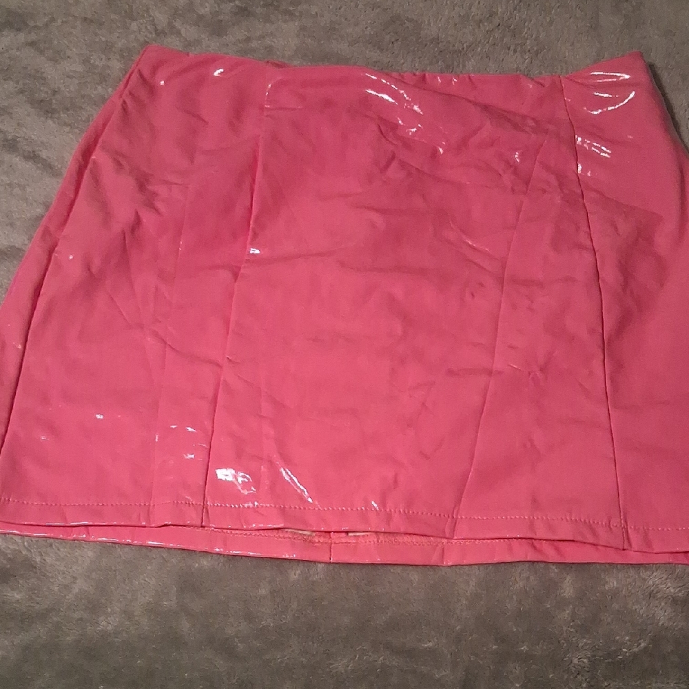 SHEIN Glossy Pink Patent Mini Skirt